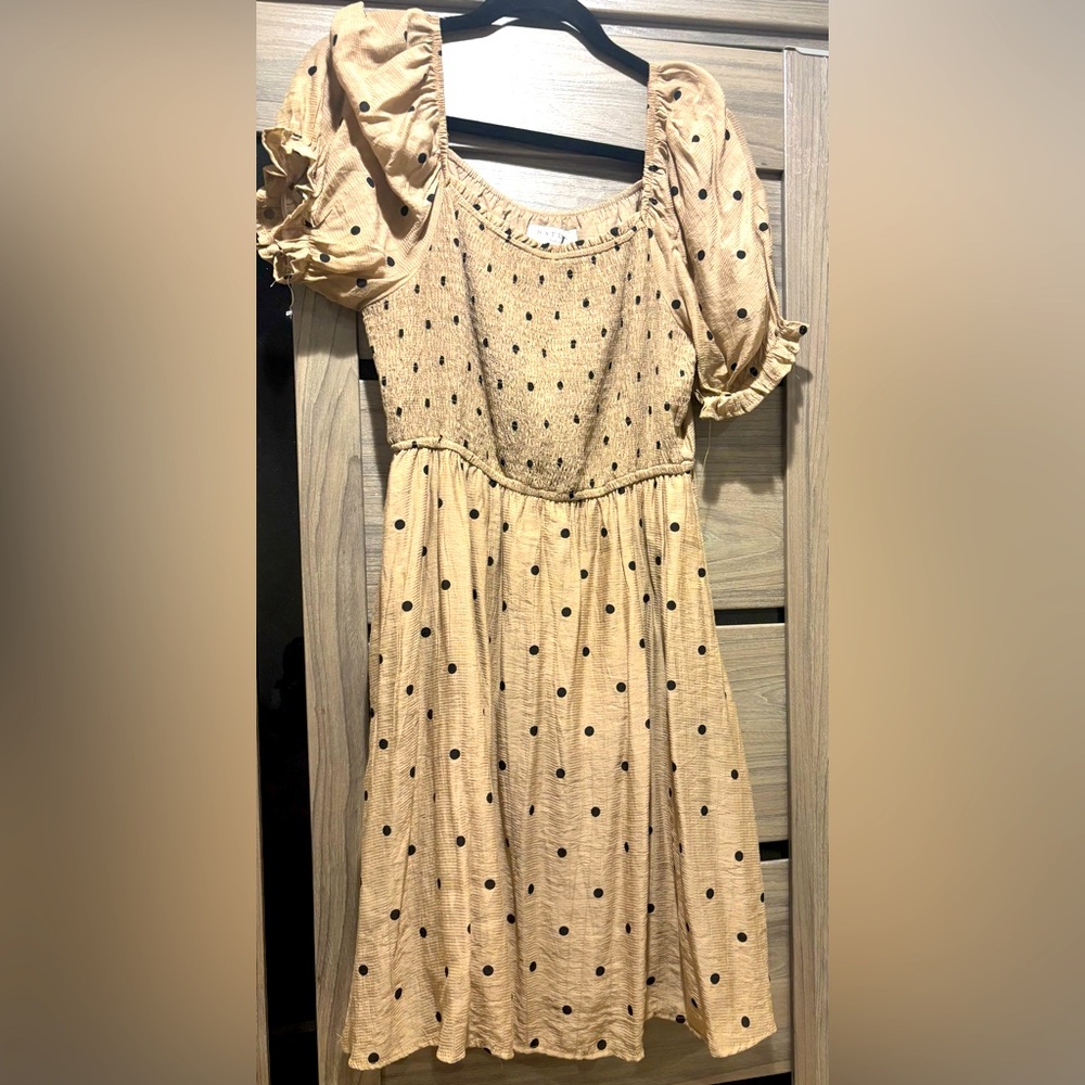 Beige polka dot dress. Lightweight gauzy material size M